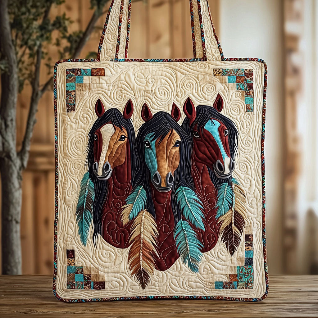 Native American Horses QA0912027CL Quilted Tote Bag