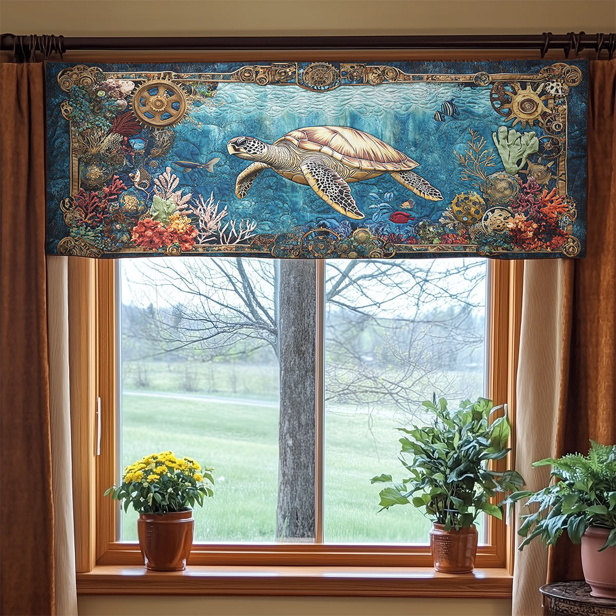 Turtle Depths WN2406064CL Quilted Valance