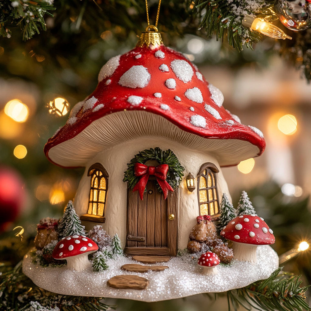 Mushroom Roof Cottage CW2611059CL Christmas Ornament