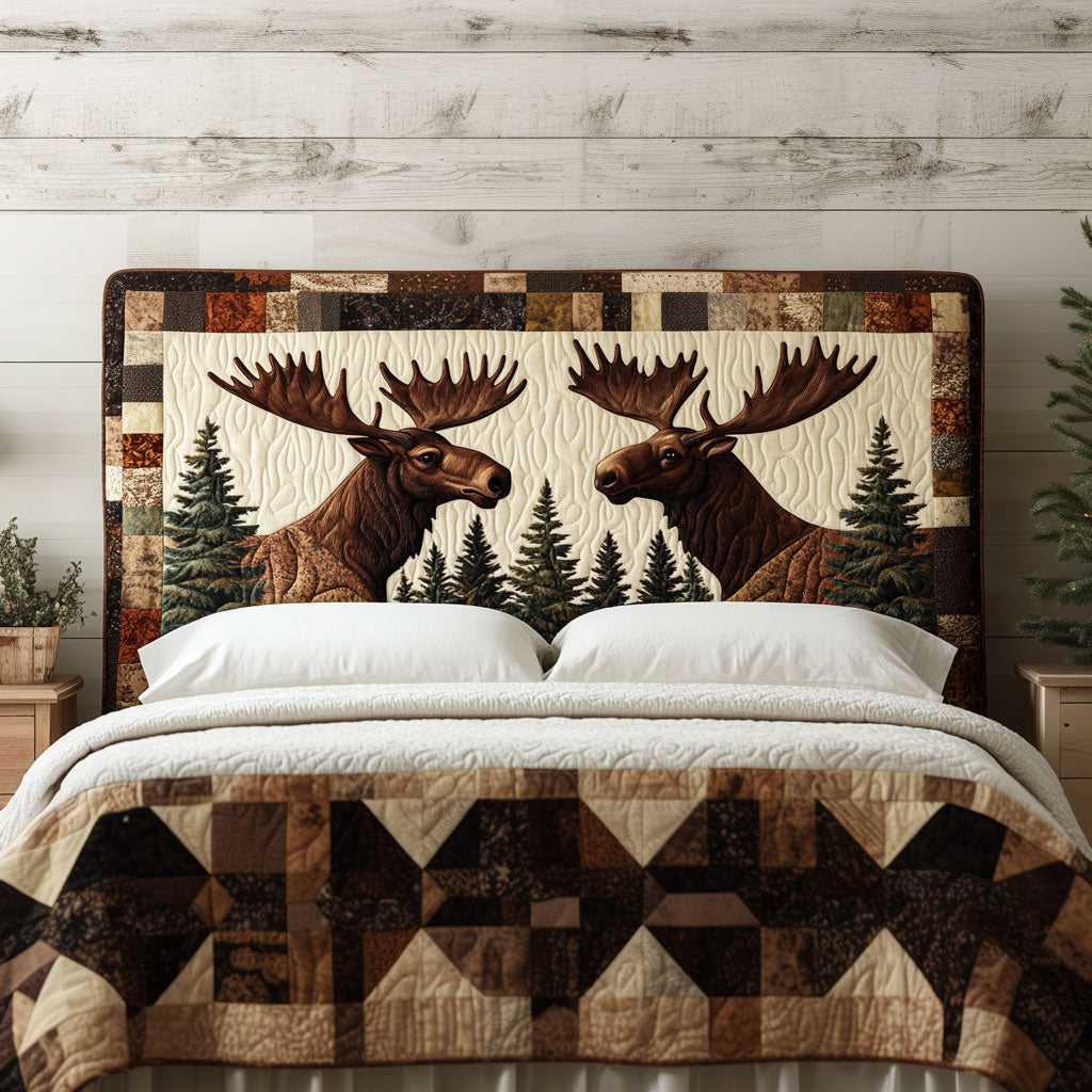 Forest Moose Pair KL0601031CL Quilted Headboard Slipcover