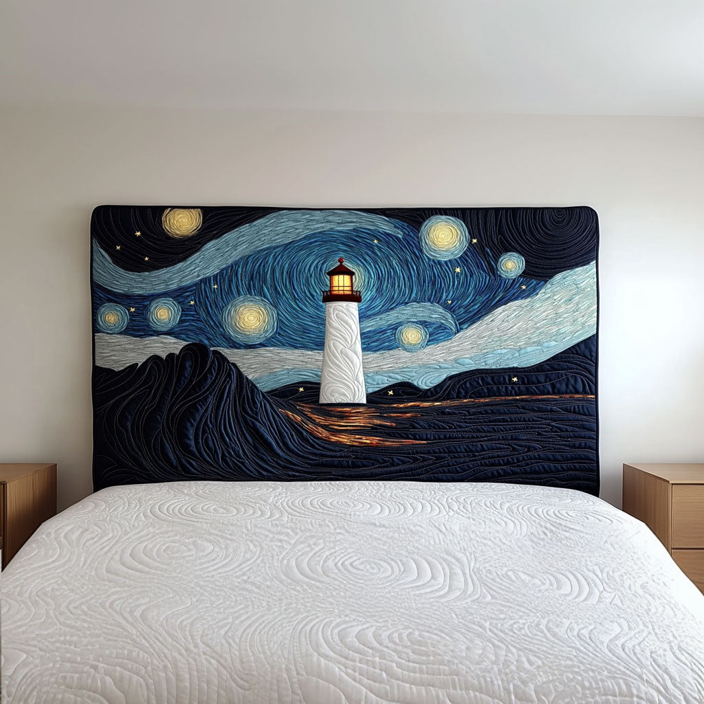 Starry Night Lighthouse QA0601016CL Quilted Headboard Slipcover
