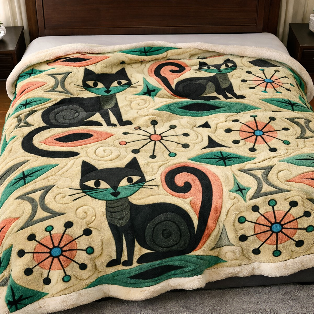 Whimsical Cat QA1002005CL Faux Fur Throw Blanket