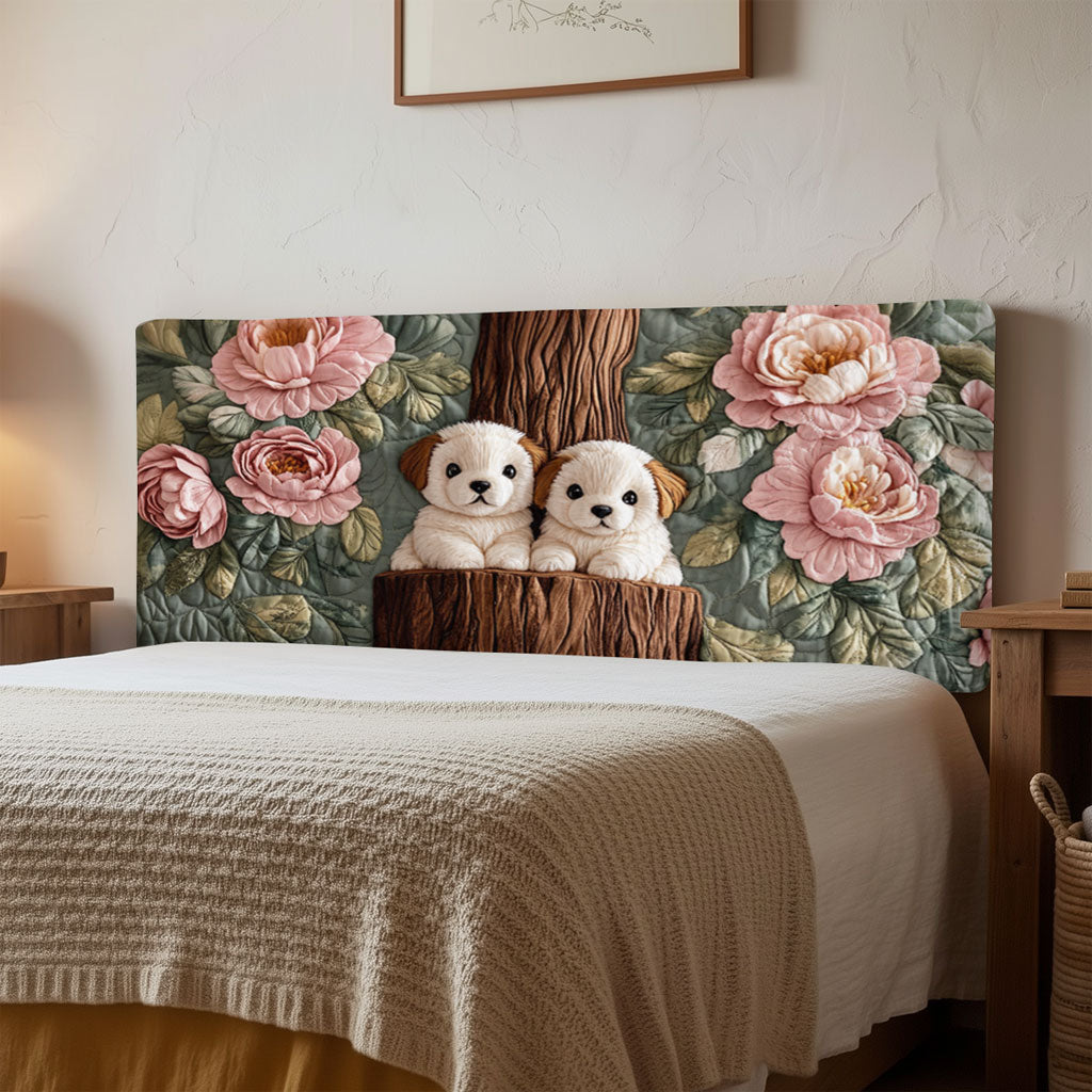 Dogs In Rose Garden QA0701007CL Quilted Headboard Slipcover