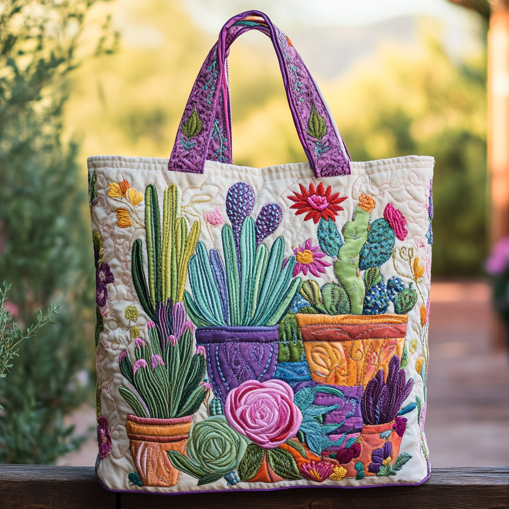 Vibrant Cactus XR0212007CL Quilted Tote Bag