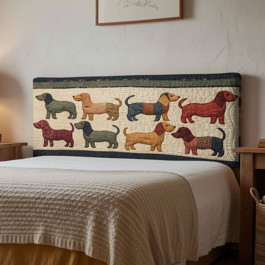 Folk Dachshund WN0601029CL Quilted Headboard Slipcover