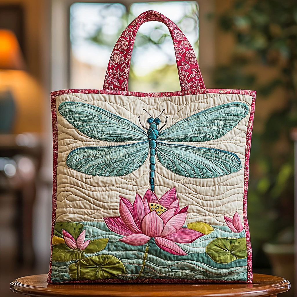 Dragonfly Above Lotus QA2111010CL Quilted Tote Bag
