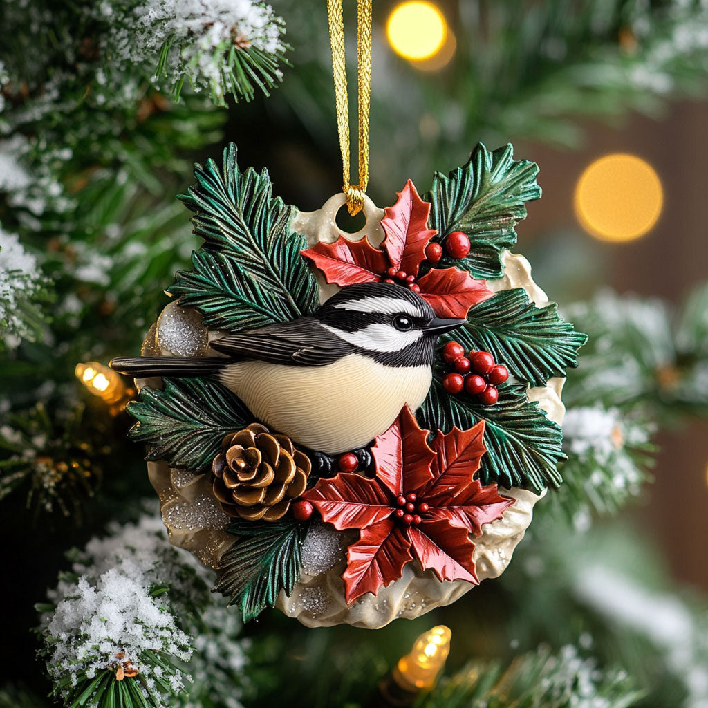 Holly Pine Chickadee WN2210033CL Christmas Ornament