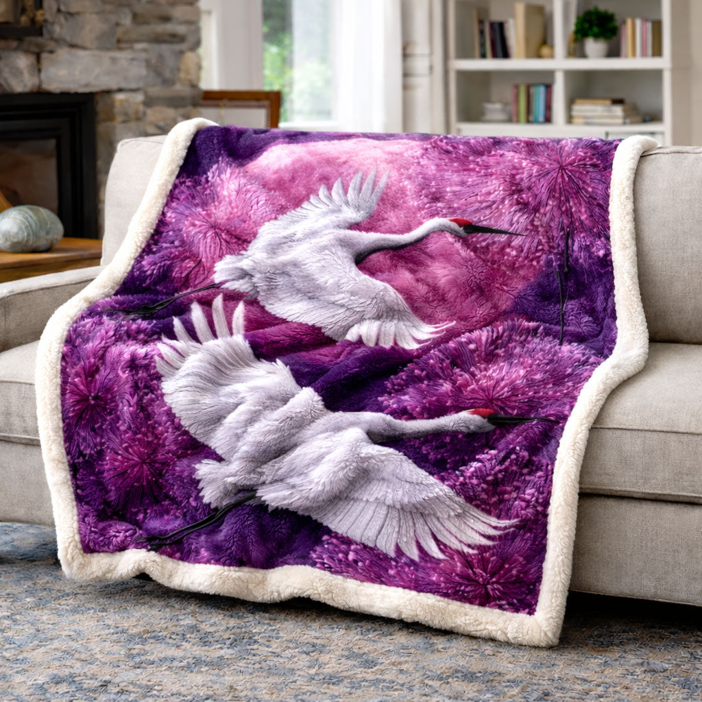 Twin Cranes in Purple Dream KL3101002CL Faux Fur Throw Blanket