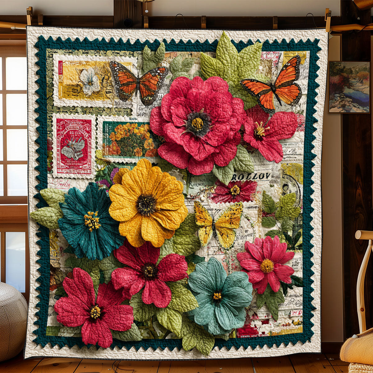 Botanical Stamp Memories WJ0901067CL Quilt