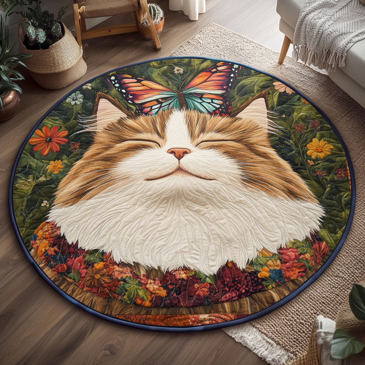 Butterfly Dreaming Cat WJ0901139CL Quilted Round Mat