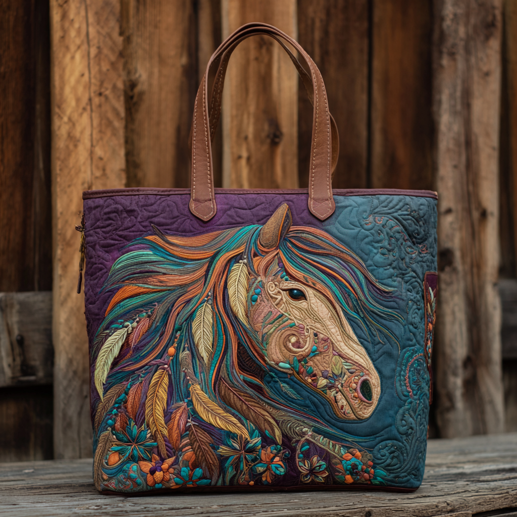 Tribal Horse XR0212035CL Quilted Tote Bag