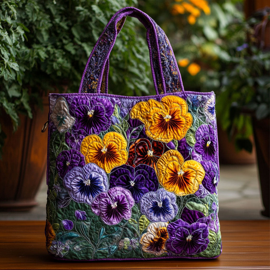 Elegant Pansy WN2209023CL Quilted Tote Bag