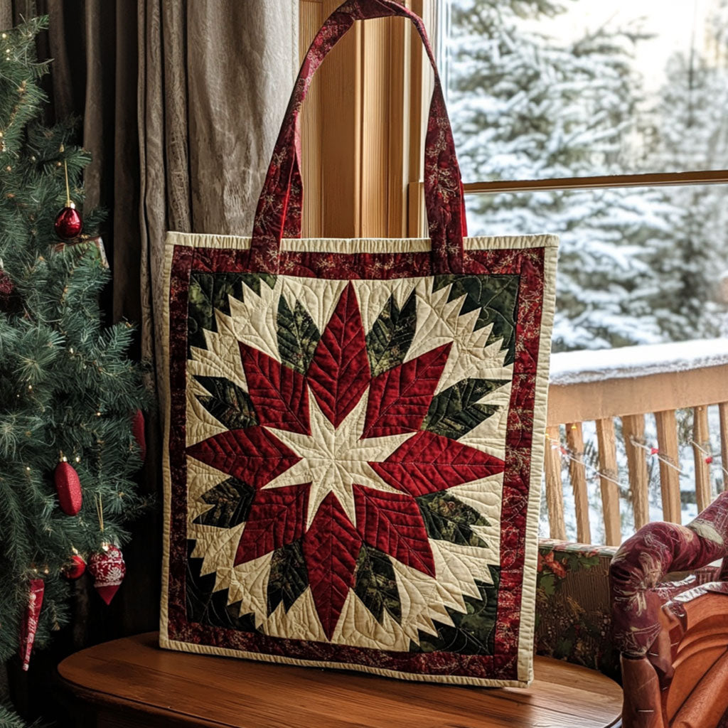 Rustic Poinsettia Geometric KL2711027CL Quilted Tote Bag