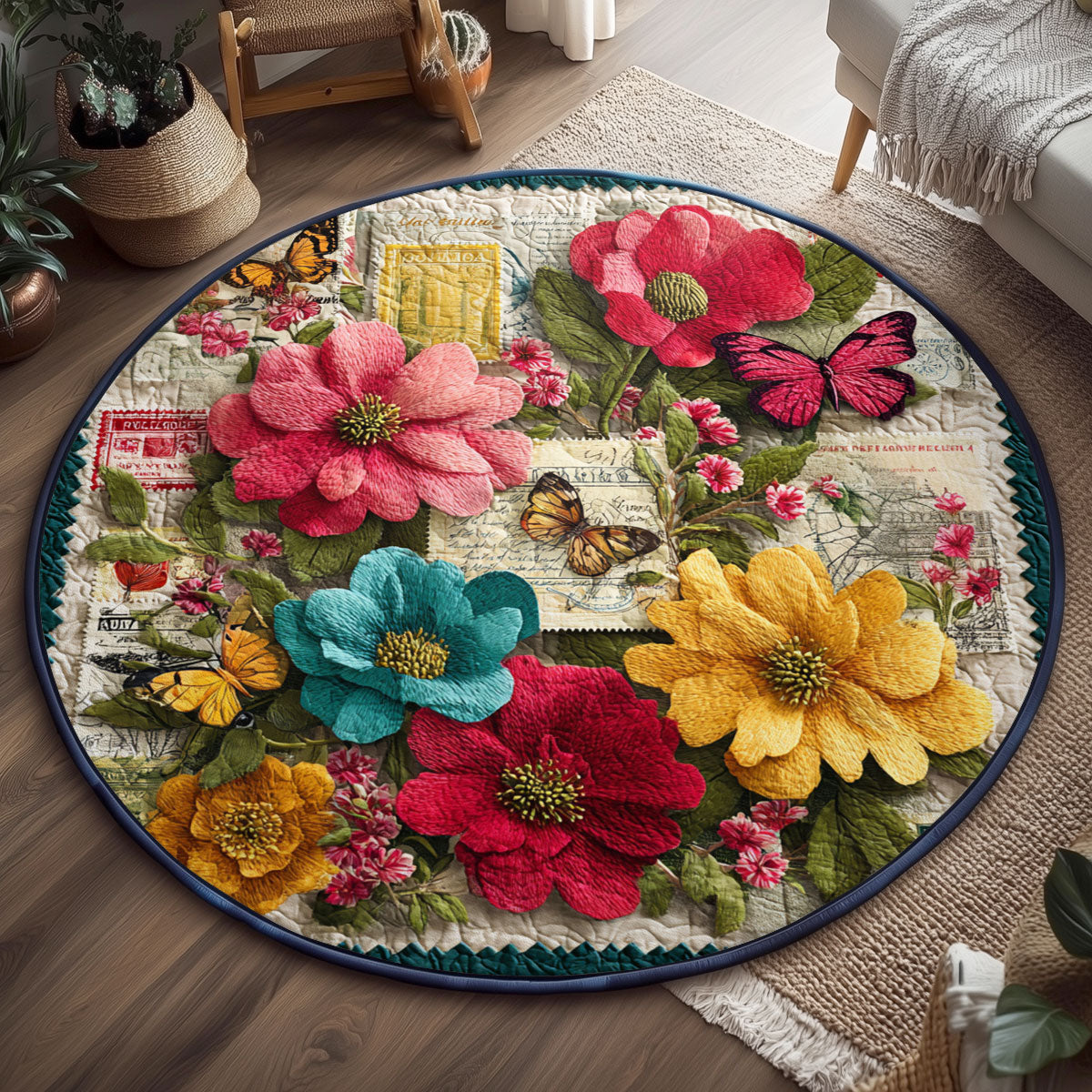 Classic Botanical Stamps WJ0901168CL Quilted Round Mat