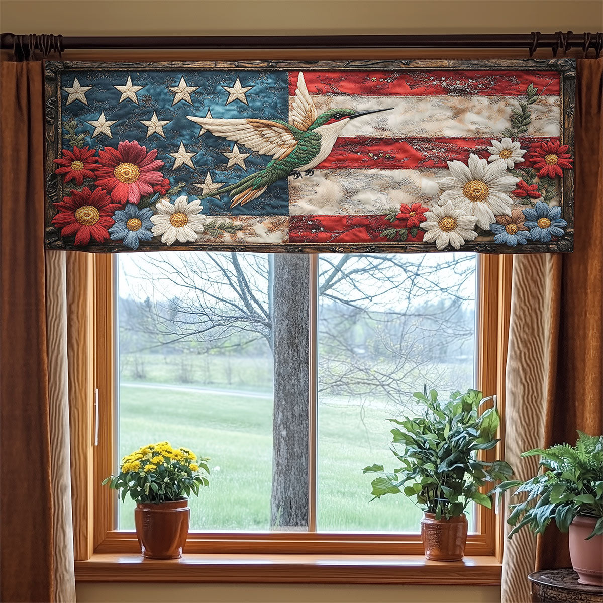 Patriotic Hummingbird WN1306048CL Quilted Valance