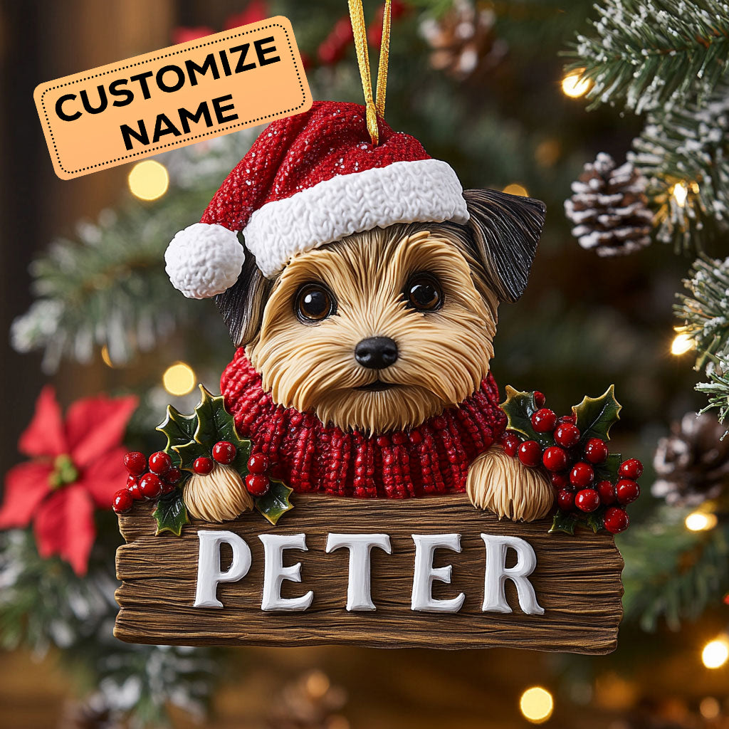 Yorkie Cheer CW2110023CL Personalized Christmas Ornament