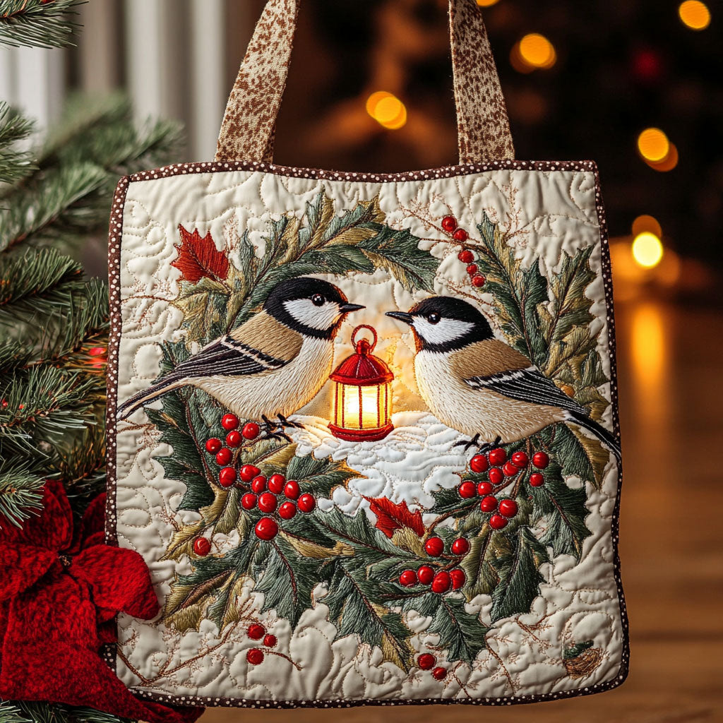 Holly Berry Chickadee WN2210030CL Quilted Tote Bag