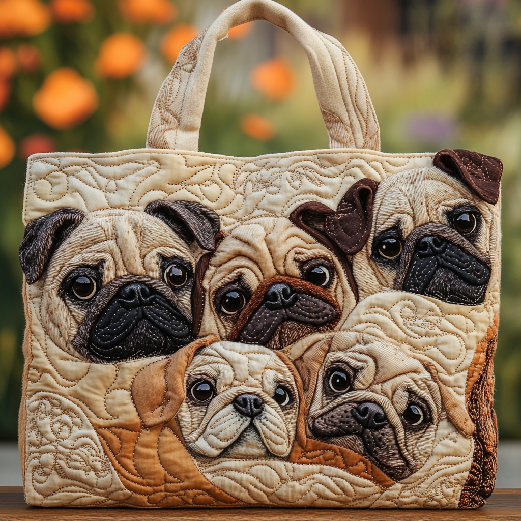 Pug Face XR0601005CL Quilted Tote Bag