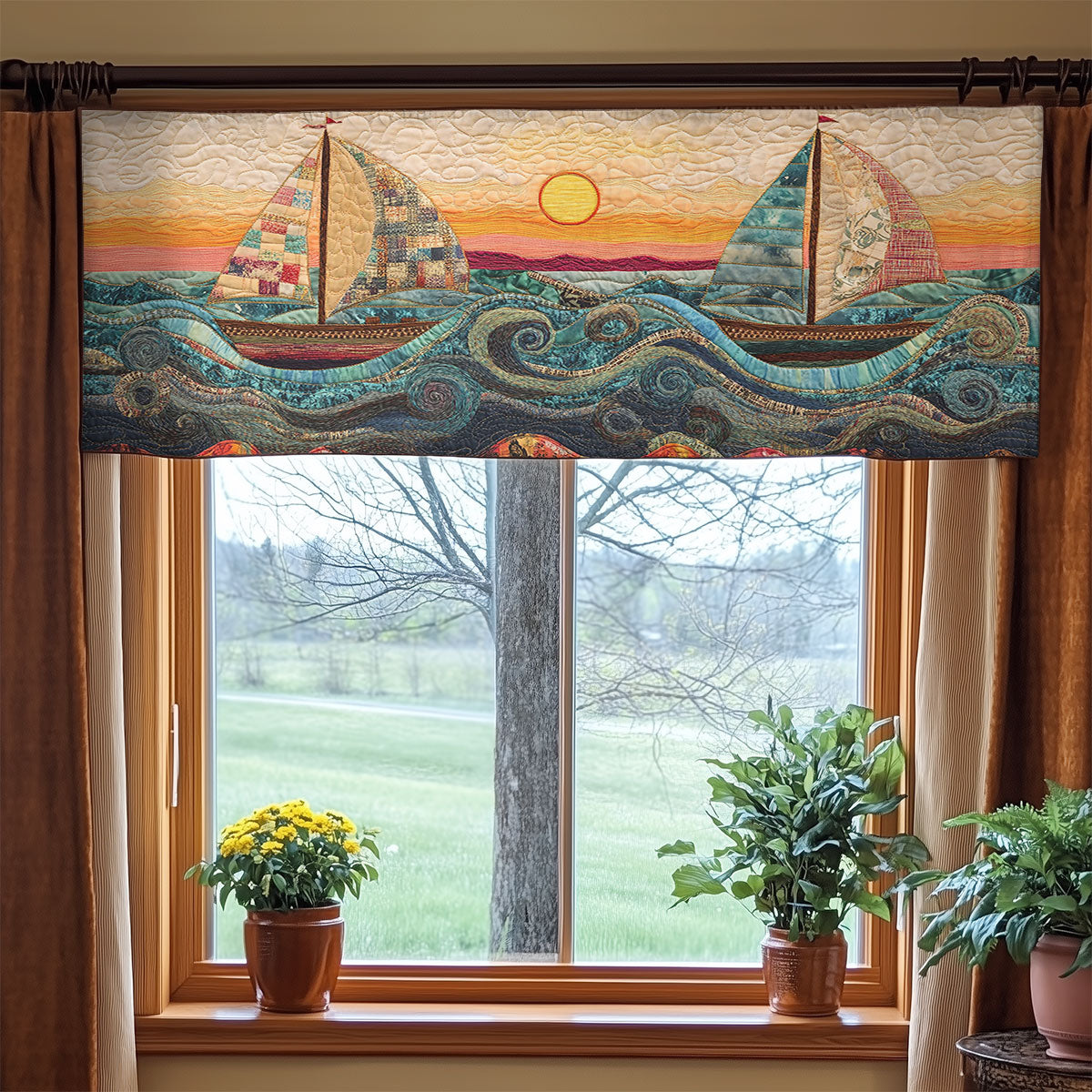 Patchwork Sailboat Journey WN2006022CL Quilted Valance