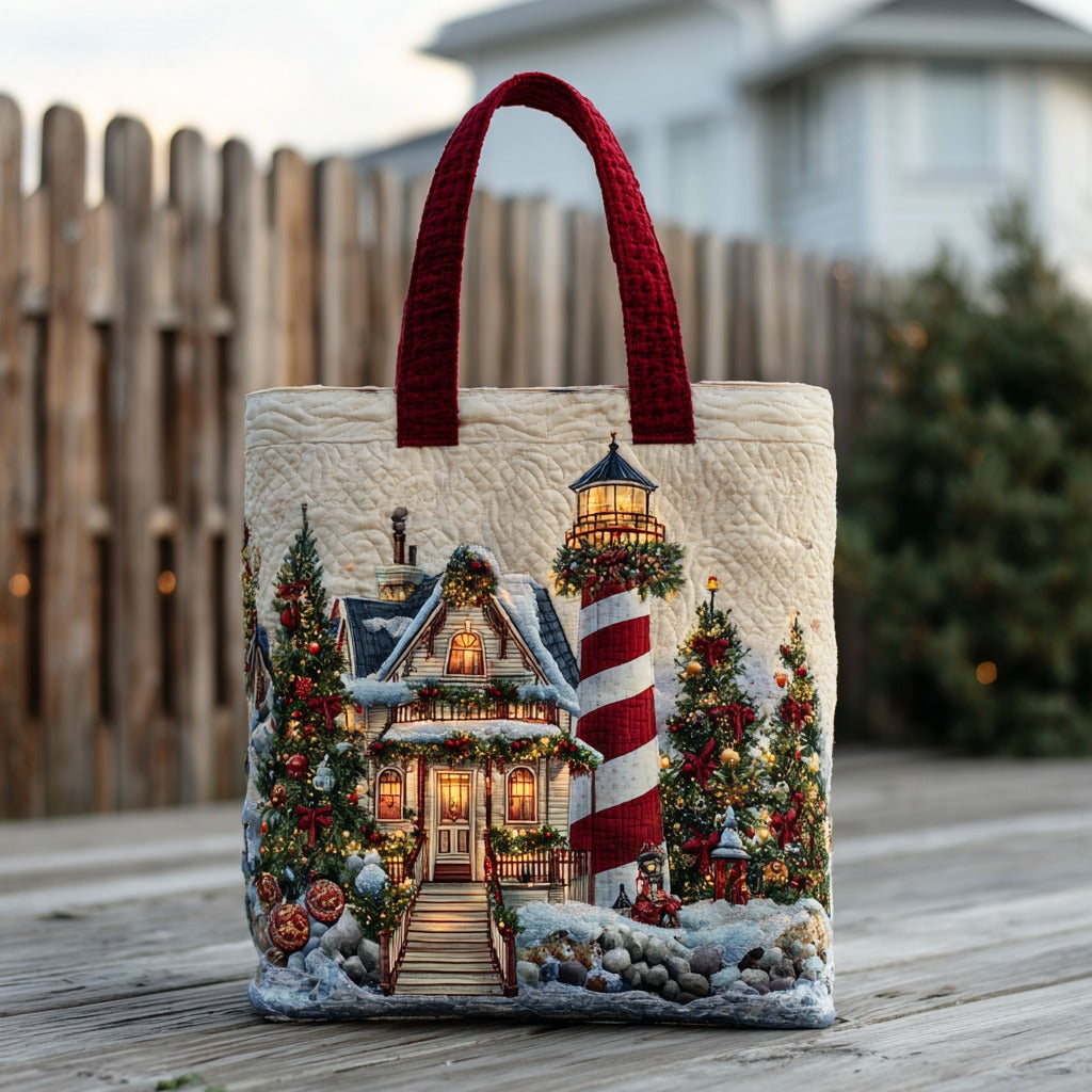 Lighthouse In Christmas XR1811023CL Quilted Tote Bag