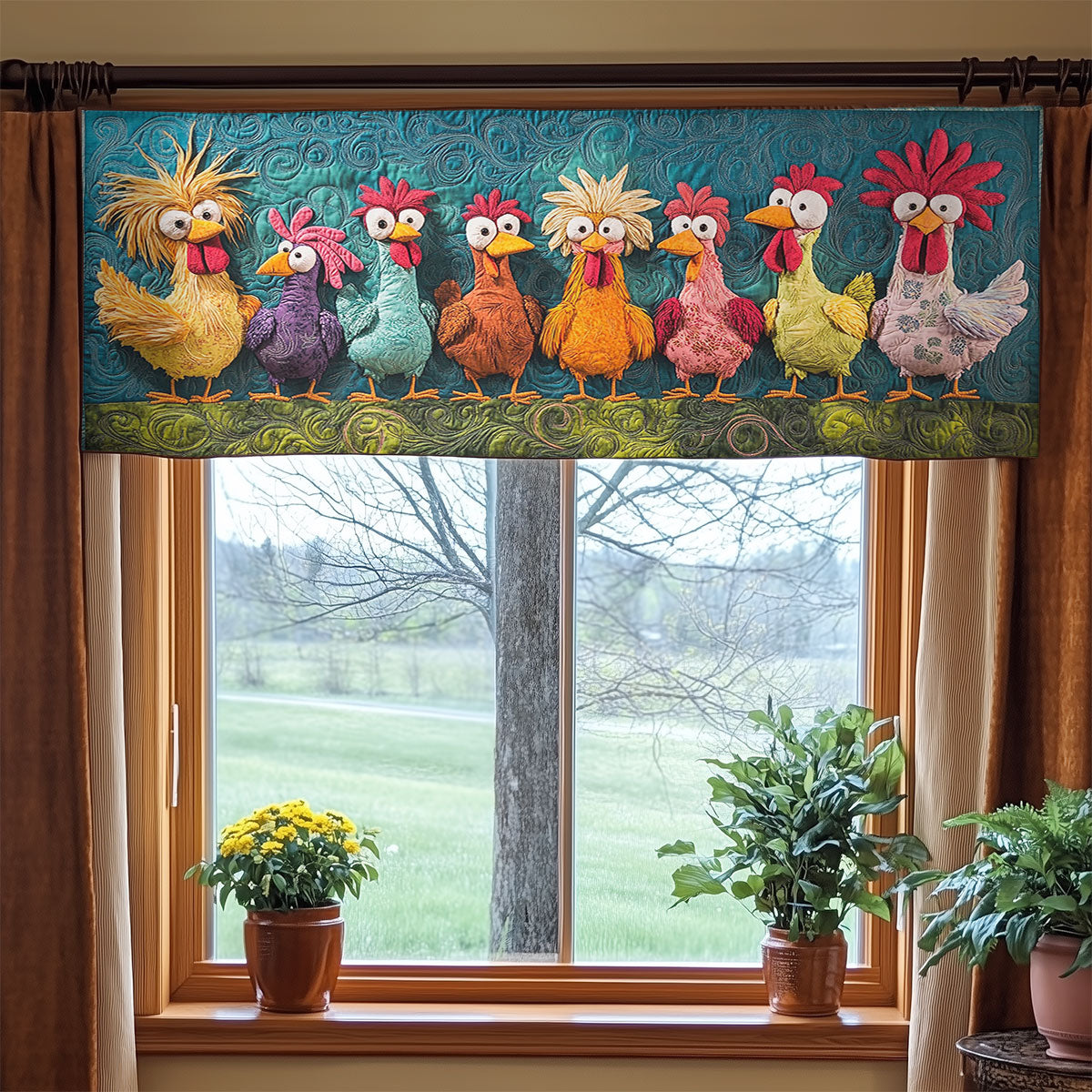 Chicken Doodle Row WN1406052CL Quilted Valance