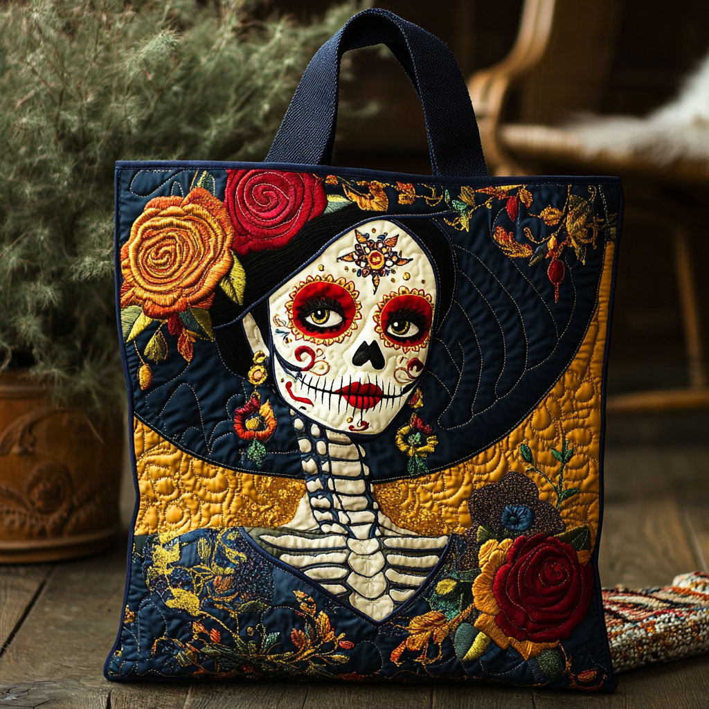Skeleton Lady Boho Bloom WN1810063CL Quilted Tote Bag