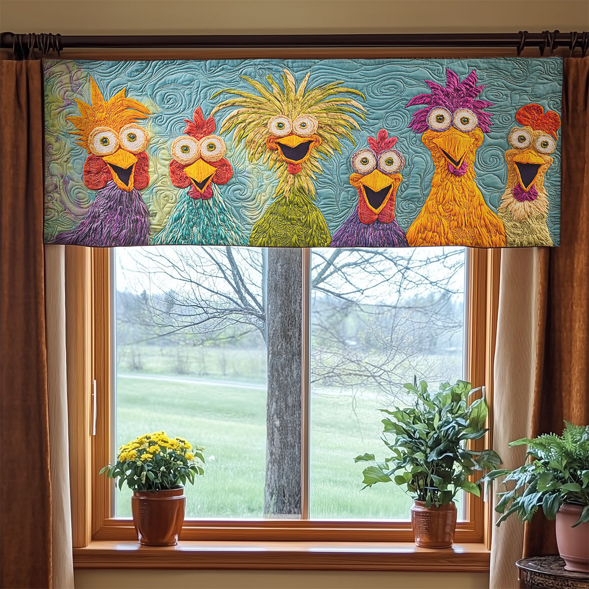 Sunshine Chicken Parade WN1406062CL Quilted Valance