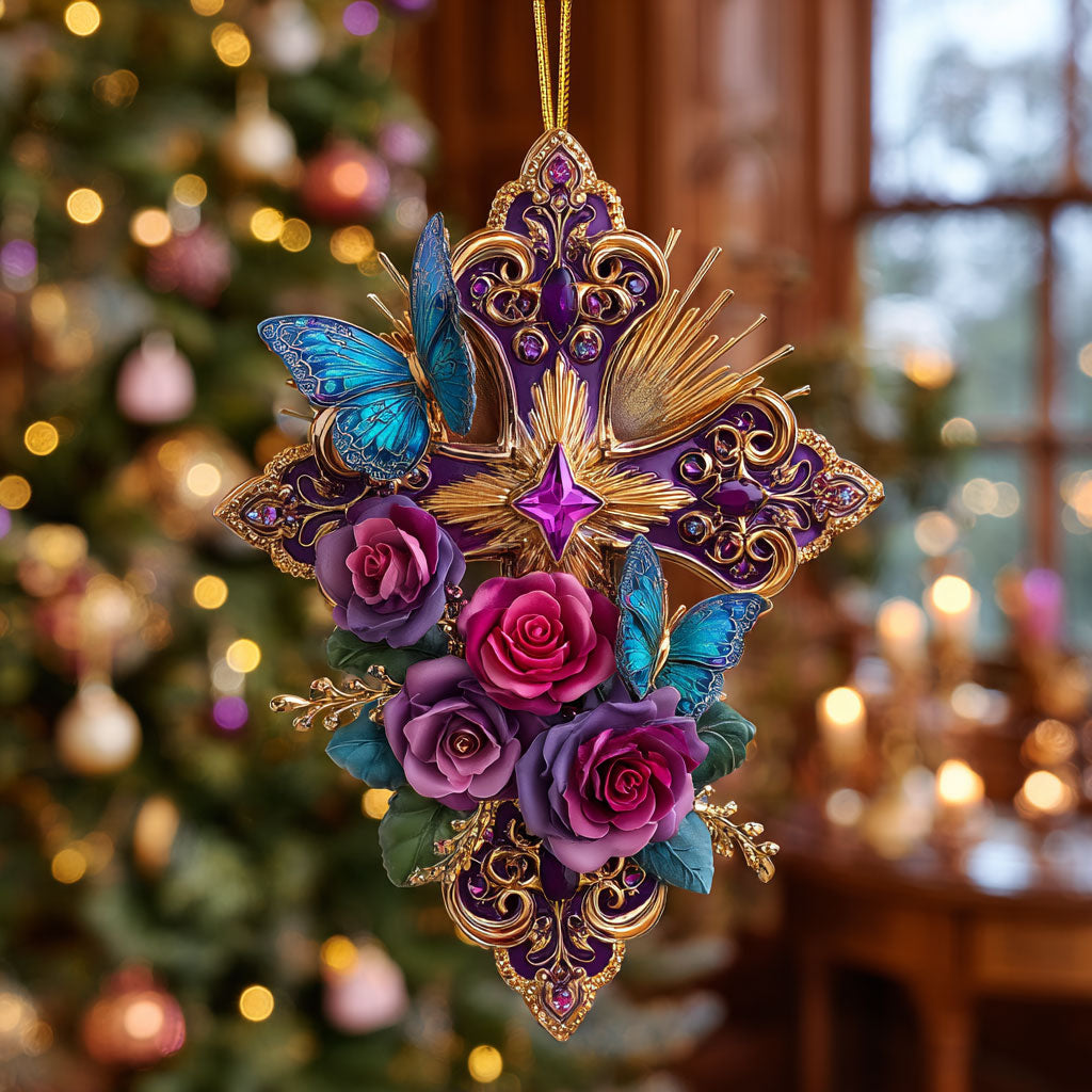 Purple Cross Glow CW1012057CL Christmas Ornament
