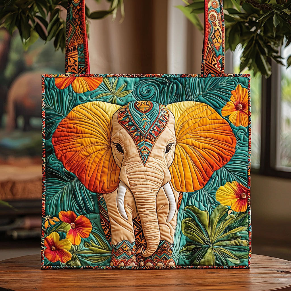 Vibrant Tropical Elephant QA0612018CL Quilted Tote Bag