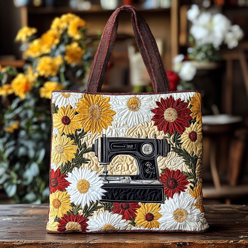 Sunflower Harmony Sewing Machine WN2110092CL Quilted Tote Bag