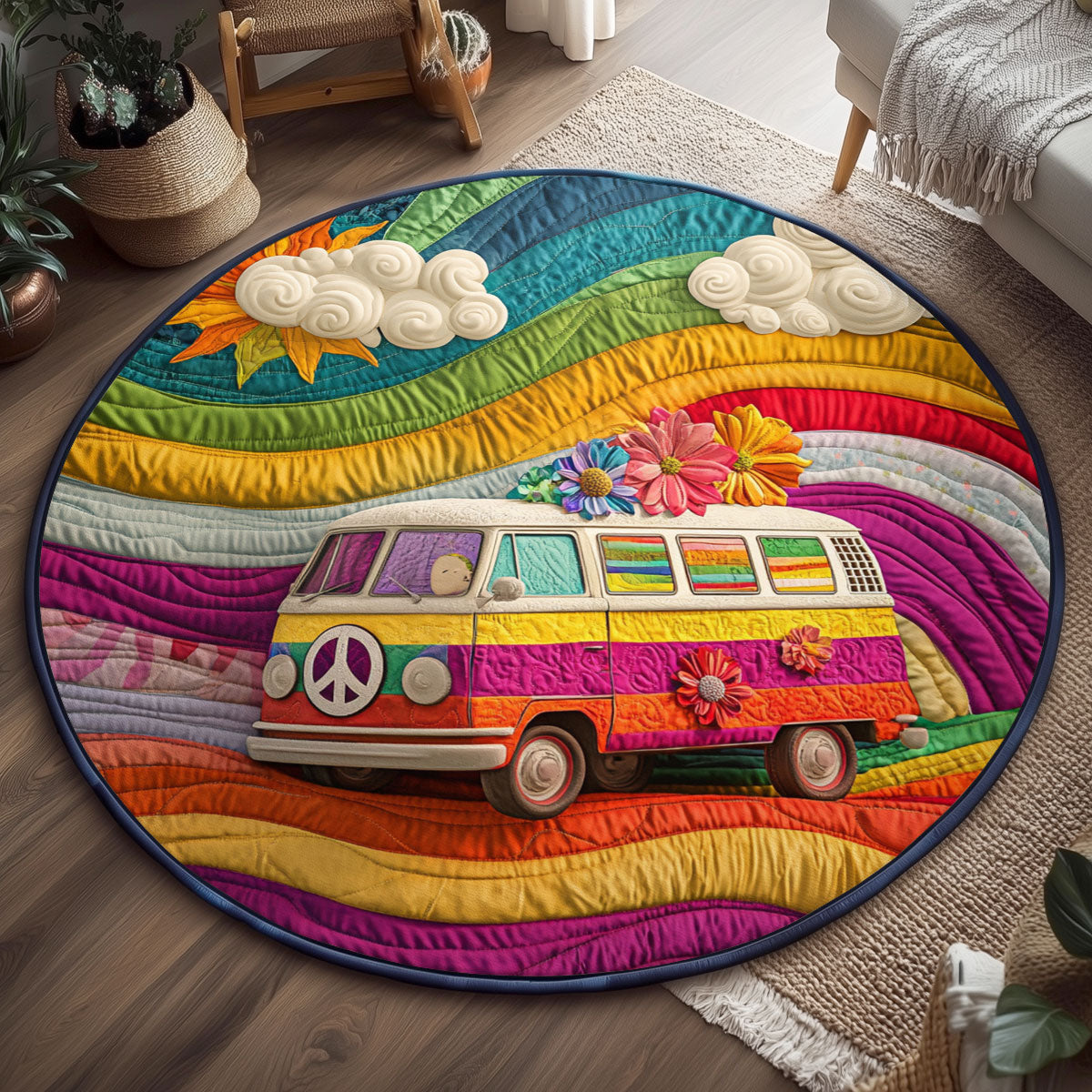 Flower Hippie Road WJ1301139CL Quilted Round Mat