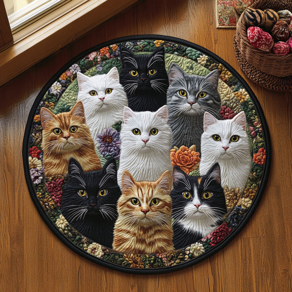 Fluffy Cat Garden WJ0312446CL Quilted Round Mat