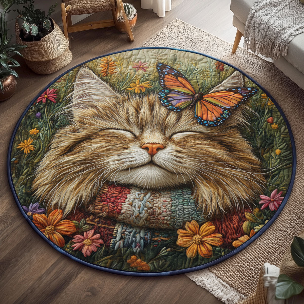 Fluttering Wing Cat WJ0901142CL Quilted Round Mat