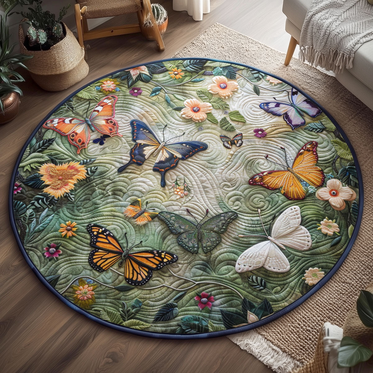Forest Butterfly WJ1301128CL Quilted Round Mat