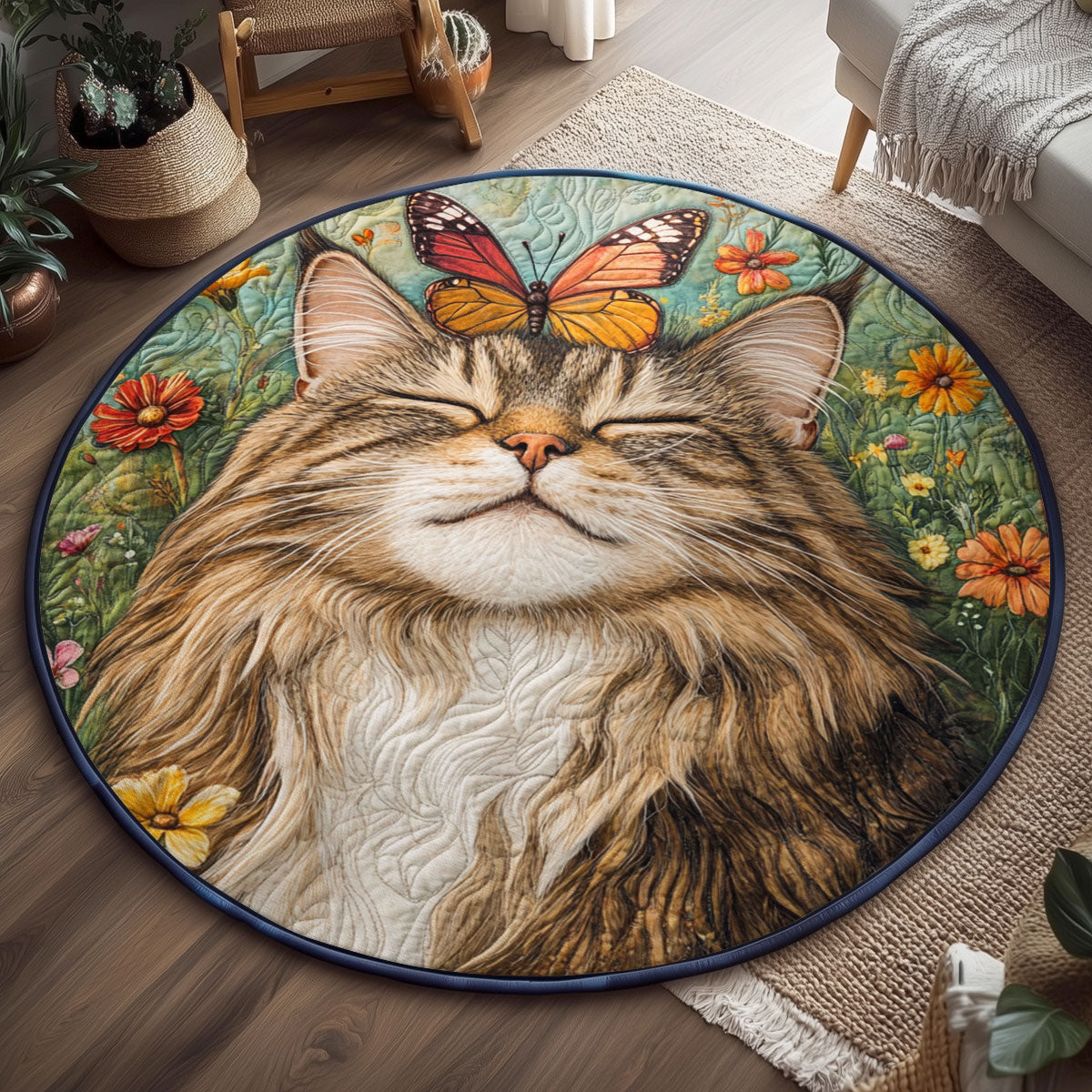 Gentle Garden Cat WJ0901143CL Quilted Round Mat