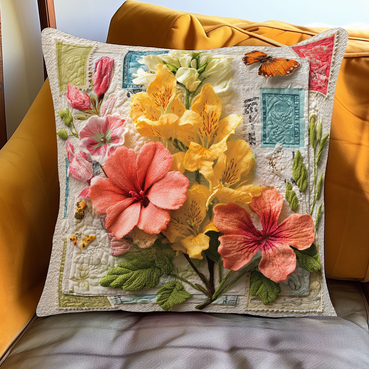 Heritage Stamp Flowers WJ1301116CL Quilt Pillow Case