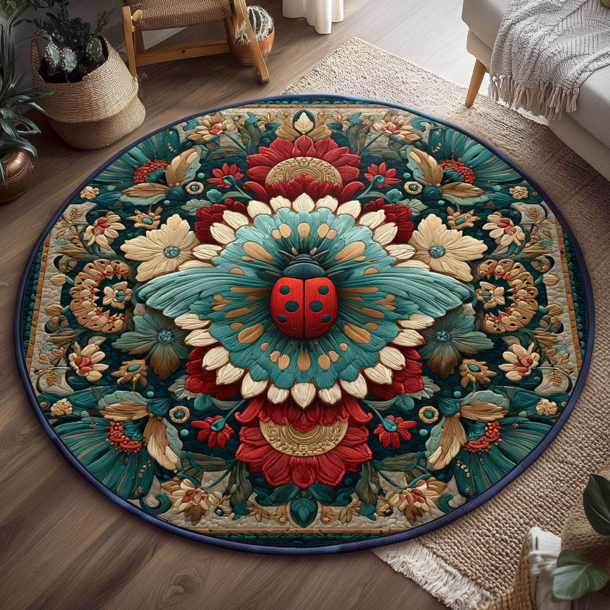 Ladybug Velvet Crown WJ0901163CL Quilted Round Mat