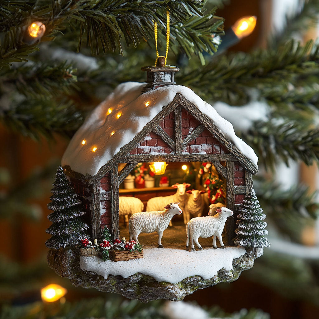 Merry Sheep Stable WJ1612012CL Christmas Ornament