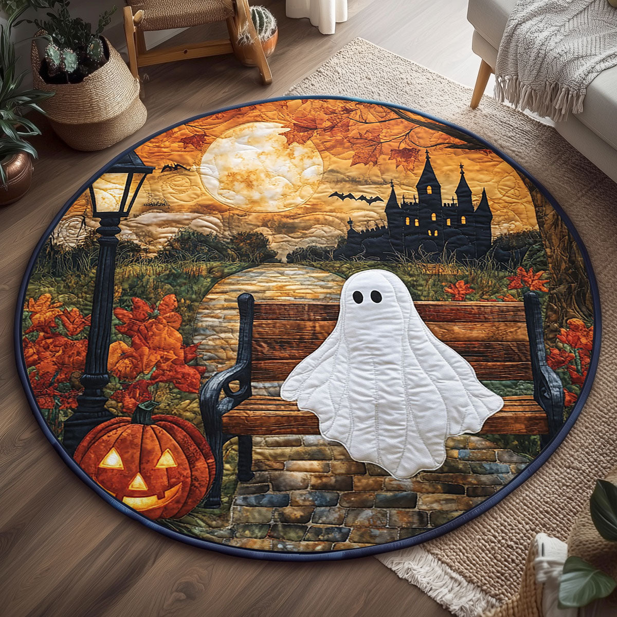 Boo On The Bench WJ1507035CL Quilted Round Mat