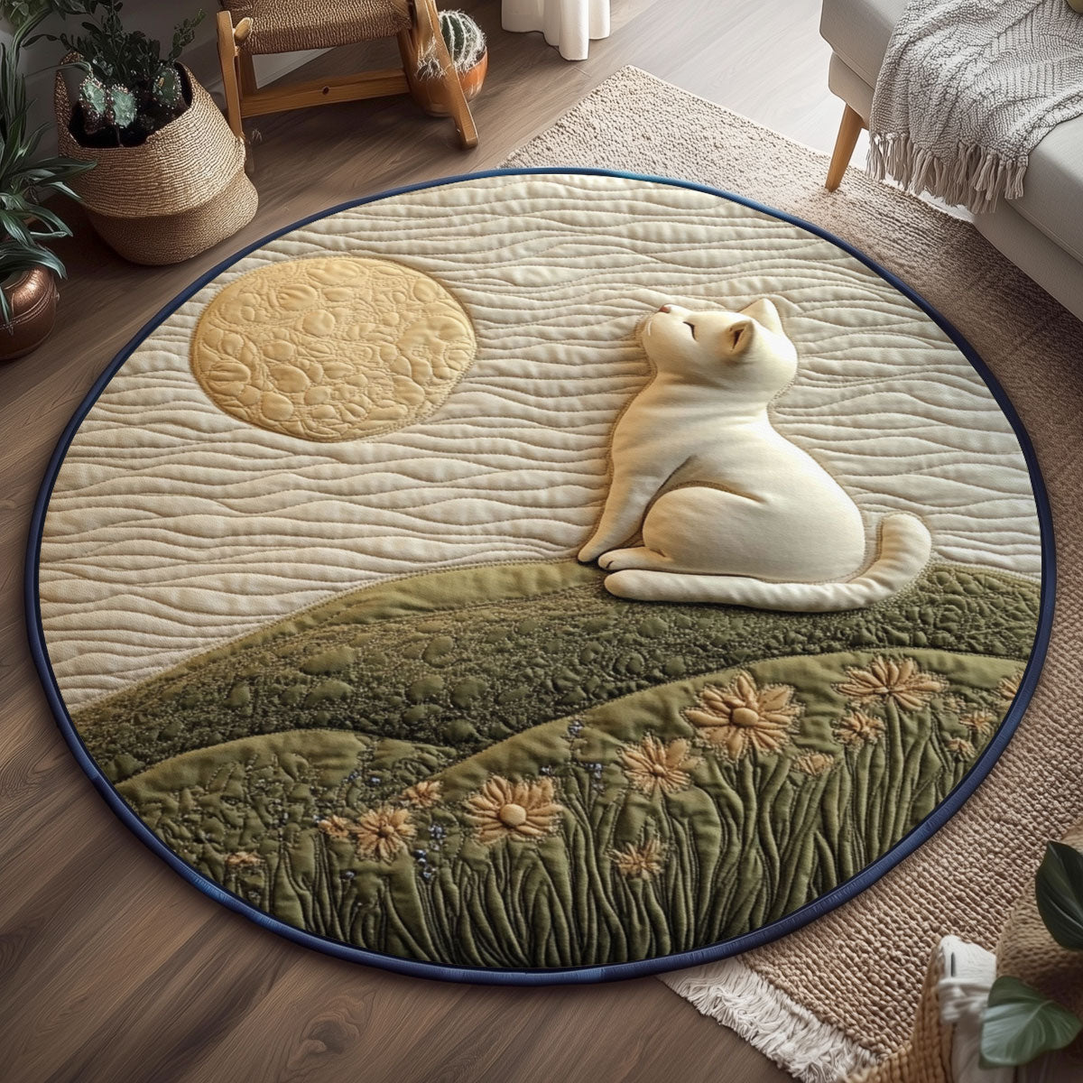 Moon Quiet Cat WJ1301135CL Quilted Round Mat