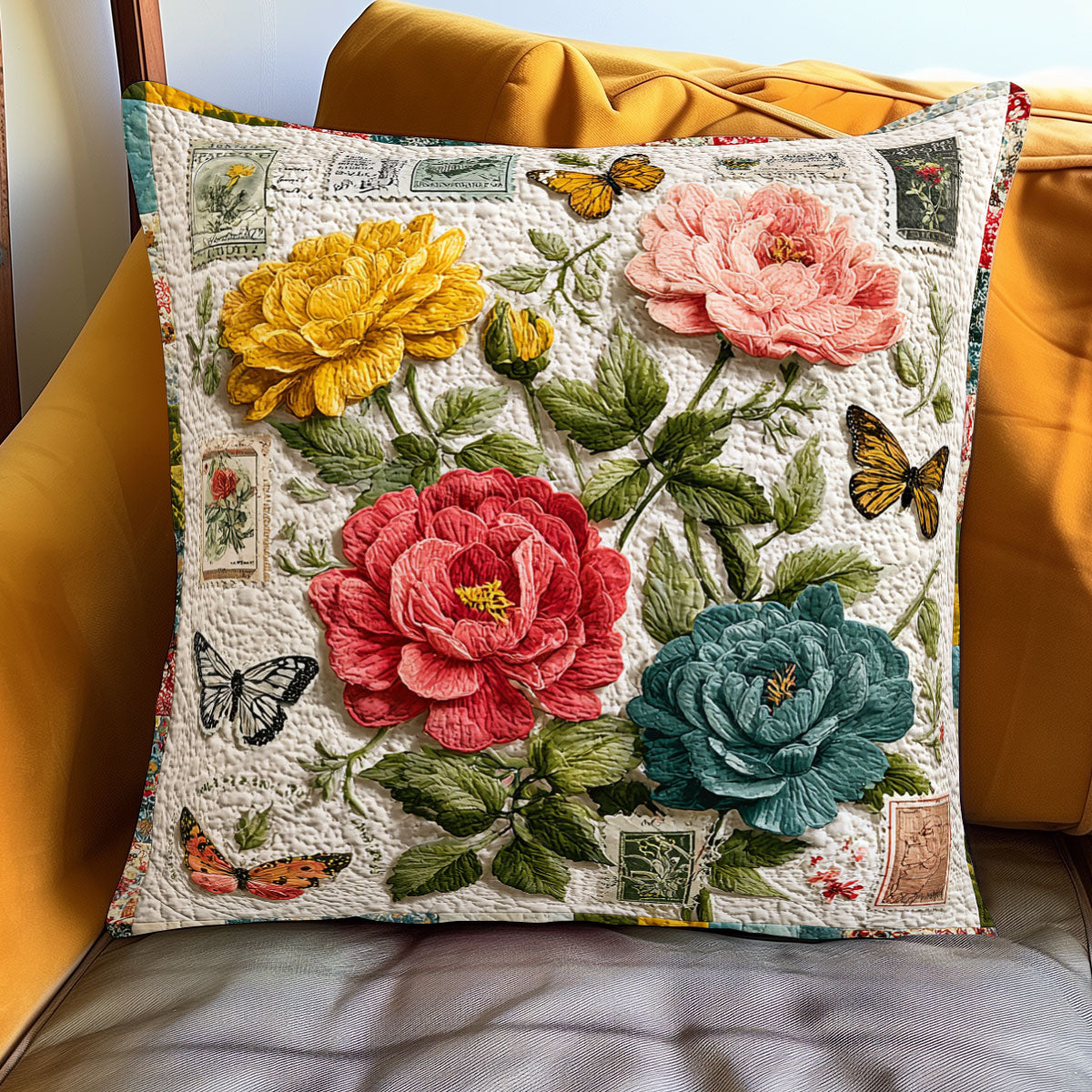 Remembered Floral Stamps WJ1301119CL Quilt Pillow Case