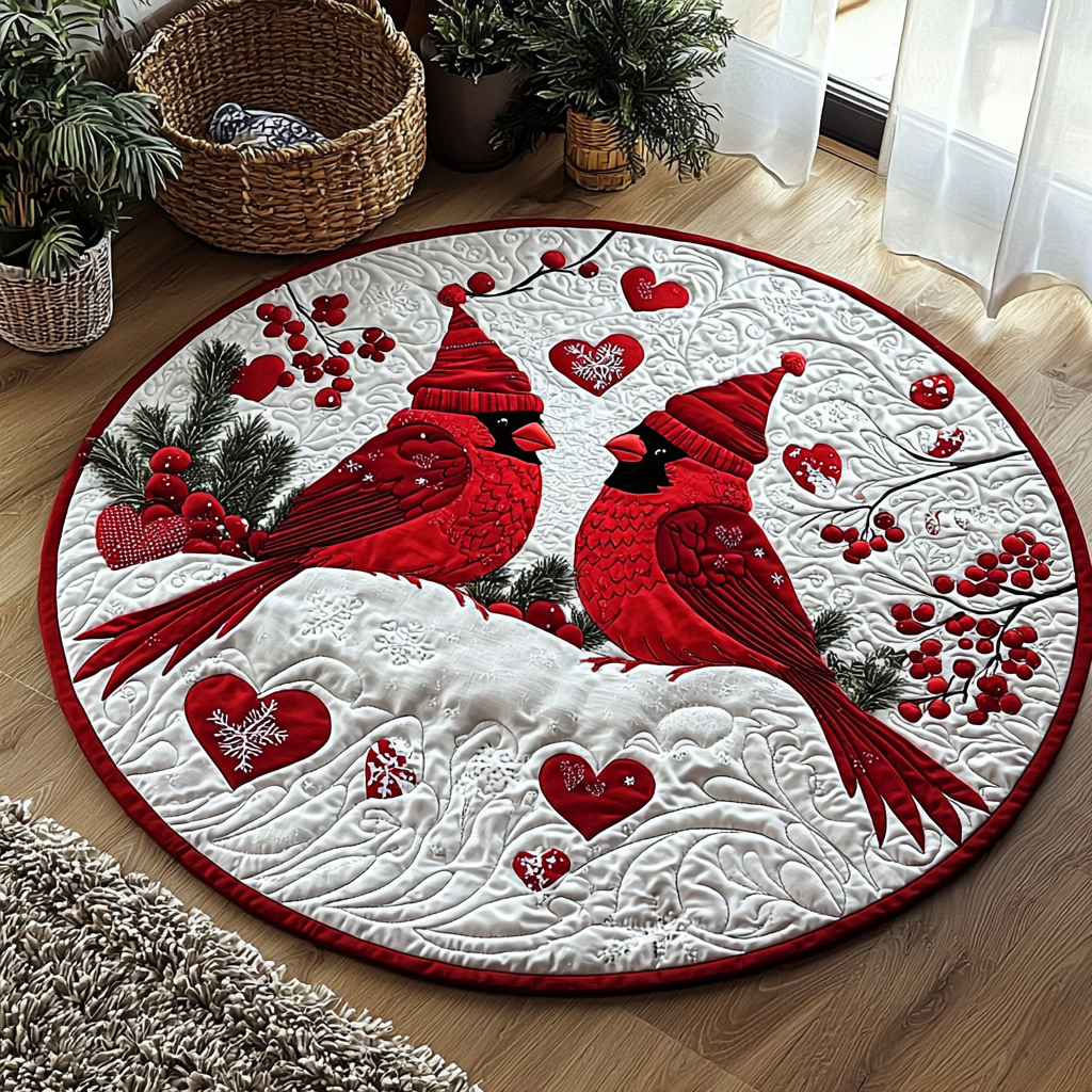 Cardinal Couple QA0112015CL Quilted Round Mat