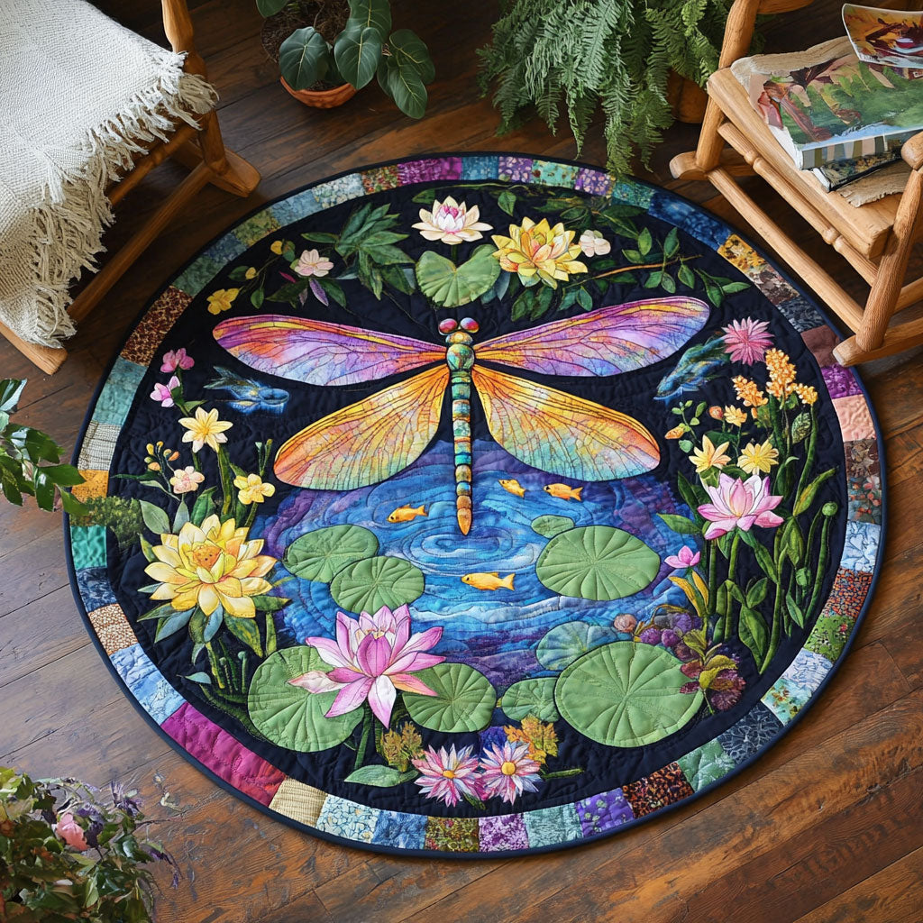 Lotus Dragonfly WJ2203072CL Quilted Round Mat