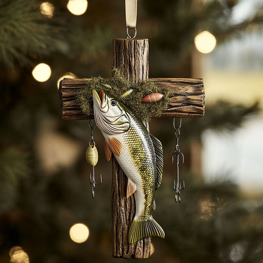 Bass Fish Cross Line WN0412002CL Christmas Ornament