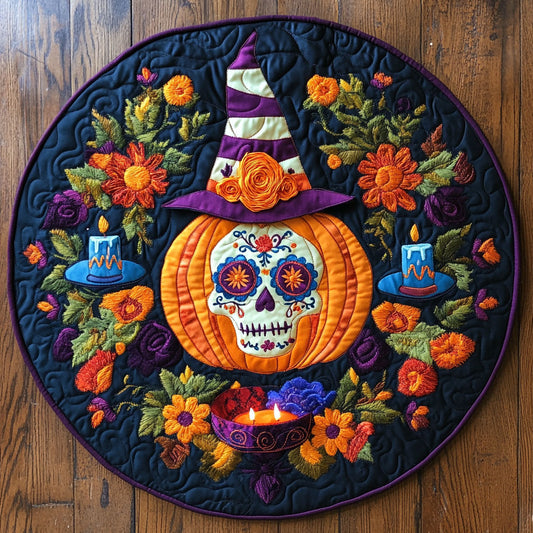 Pumpkin Skeleton Charm WN1108071CL Quilted Round Mat