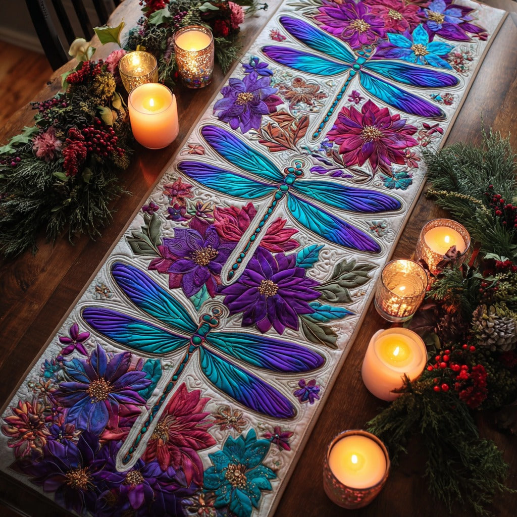 Purple Bloom XR2511008CL Quilted Table Runner