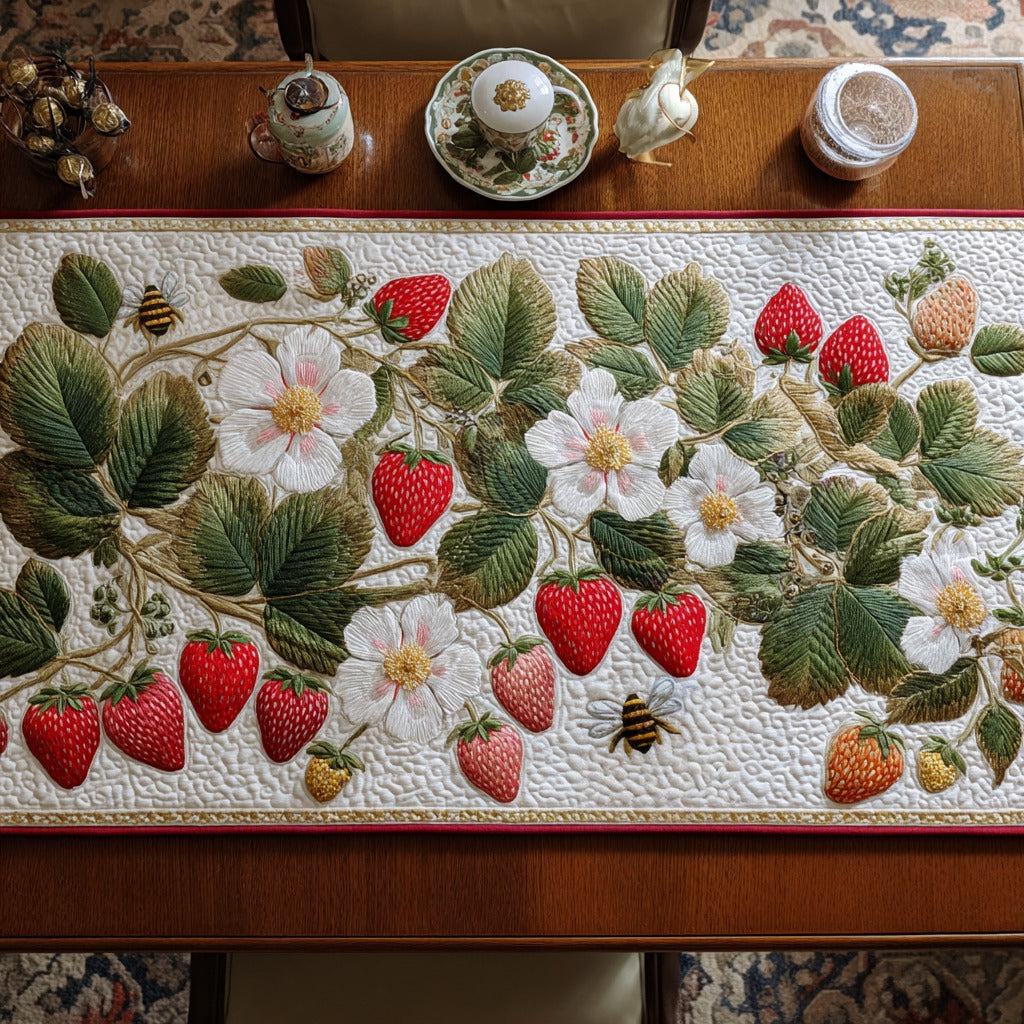 Strawberry Garden XR1411001CL Quilted Table Runner