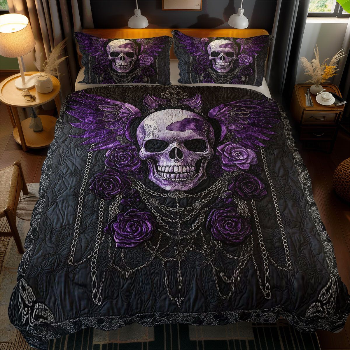 Dark Rose Skull WN1103107CL Duvet Cover Set