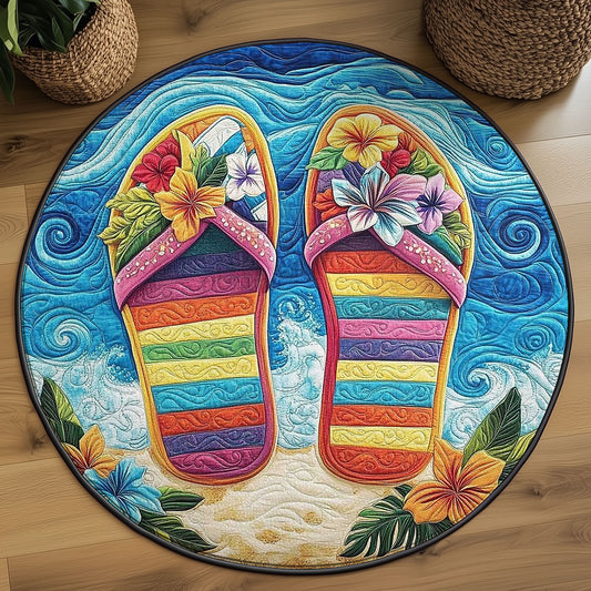Tropical Flip Flops WN2005036CL Quilted Round Mat