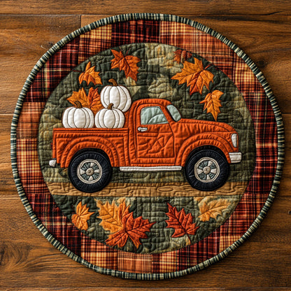Pumpkin Trail Truck WN3007089CL Quilted Round Mat